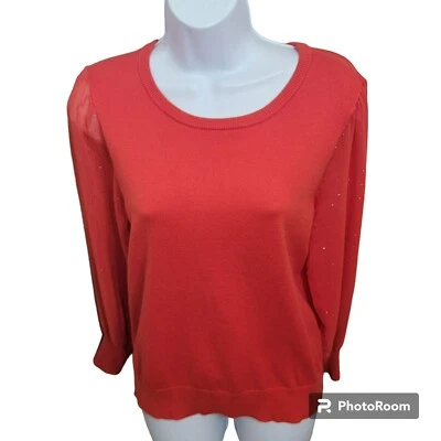 Suéter Calvin Klein, Mujer S, Suéter Tejido Naranja, Manga Transparente con Lentejuelas, Nuevo con Etiquetas Foto 1 de 4