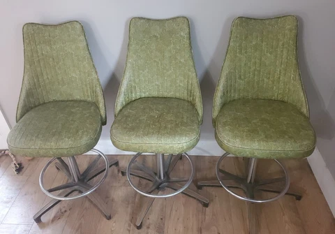 Vintage Rare Chromcraft MCM Tall Vinyl Swivel Dining Chairs Green Set of 3 Cover
