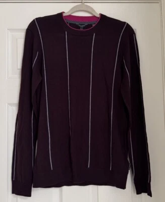 Suéter Ted Baker London mistura de lã listra borgonha gola redonda tamanho 3 ajuste fino - Imagem 1 de 4