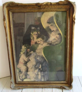 Vintage Tortenboden Fledermaus Flügel Holzrahmen Bessie Pease Gutmann Druck Mutter Kinder - Bild 1 von 10