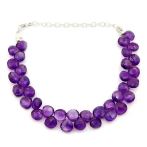 Amethyst Faceted Pear Shape February Birthstone Gemstone Beads 6-8'' Bracelet - Picture 1 of 16