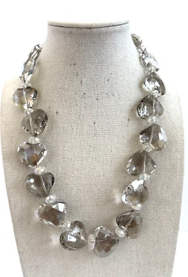 "Collar corazón cristal facetado vidrio gris ahumado 18"" grueso brillante" Foto 1 de 4
