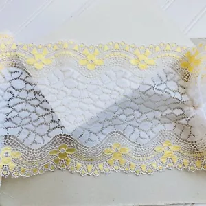 Stretch Gold & White Floral Wavy Lace Trim for Sewing/Crafts/Hairbands/7" Wide - Picture 1 of 19