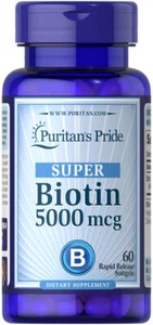 Puritan's Pride Biotin 5000 mcg - 60 Softgels - Picture 1 of 2