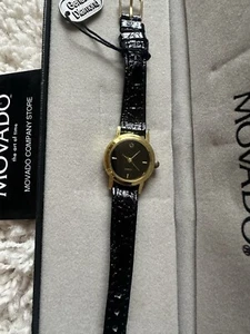 Orologio donna Movado vero diamante cinturino pelle nero cassa oro quarzo - Foto 1 di 9