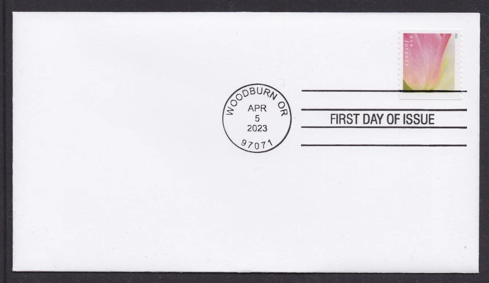 US 5775 Tulip Blossoms pink & yellowish background (from coil) CDS FDC 2023 - Image 1 of 1
