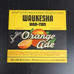 Etiqueta Original Vintage NARANJA ADE Bethesda Spring Waukesha Wis - Imagen 1 de 3