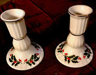 Kashima Fine Porcelain Christmas Holly Candlesticks   Used