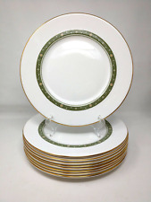 GENTLY USED! Set/9 Royal Doulton Rondelay Dinner Plate H5004 Green Band Flowers