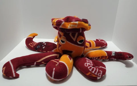Virginia Tech Plush Handmade Octopus VT w/ Beret Hat. Red/Orange Maroon Hokies Cover