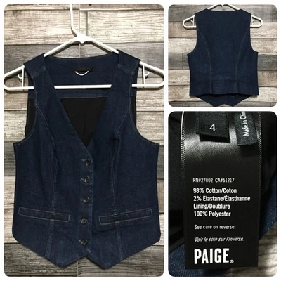 Chaleco vaquero Paige para mujer 4 azul lavado oscuro forrado botón delantero (LEER) Foto 1 de 4
