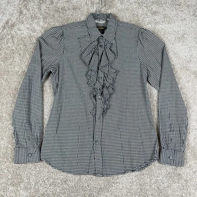 RUGBY RALPH LAUREN Shirt Womens 10 Skinny Fit Gingham Check Ruffle Black White - Image 1 of 4