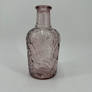 Vintage Amethyst Pressed Glass Floral Bottle Vase Purple Decorative Art Glass - Picture 1 of 5