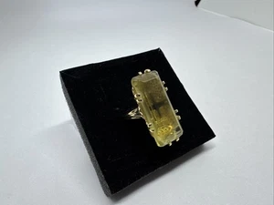 Gorgeous Vintage Natural 10k Gold Emerald Cut Smokey Quartz Ring 6.75 sz 8.43g - Picture 1 of 18
