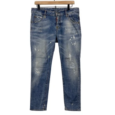 Dsquared2 Slim Straight Denim Jeans Blue Size IT 40 Distressed Streetwear Y2K - Image 1 of 4