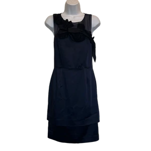 Taylor 6 Navy Blue Satin Silk Pleated Detail Cocktail Sheath Dress Party Formal - Picture 1 of 5