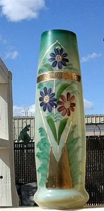 ANTIQUE ART GLASS VASE OPALINE GOLD ENAMELED WEBB, BOHEMIAN, LOBMEYER ERA - Picture 1 of 7