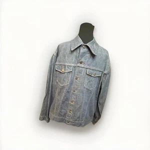 Giacca jeans vintage Roebuck & Co uomo XL blu denim camionista bottoni invecchiato - Foto 1 di 6