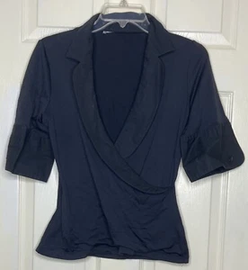 Camisa Top Mujer ANNE FONTAINE Negra Cuello en V Manga 3/4 Imitación Envolvente Talla 40 6/8 Usada en Excelente Condición - Imagen 1 de 3