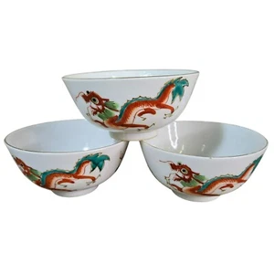 Lote (3) Cuencos Sopa Postre Vintage Red Dragon Chinese Restaurant Ware 4.5 Pulgadas - Imagen 1 de 16