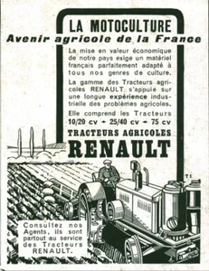 Publicité ancienne la motoculture tracteurs Renault 1942 issue de magazine - Foto 1 di 1