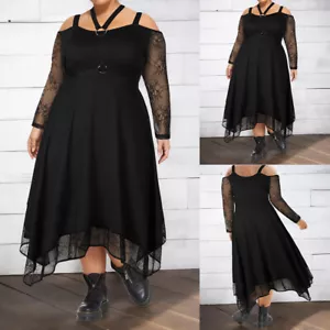 Plus Size Womens Lace Cold Shoulder Midi Dress Cocktail Party Evening Dresses - Picture 1 of 12