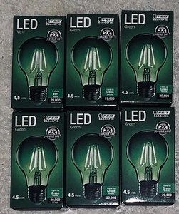 FEIT ELECTRIC FILAMENT LED LIGHT BULB 4.5 watts A-Line A19 GREEN 6-PACK LOT - Picture 1 of 2