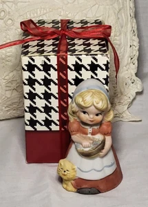 Vintage Ceramic Bisque Bell Figurine of Sweet Little Girl and Kitten - Picture 1 of 4