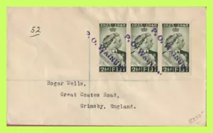 Fiji 1950 KVVI 2½d strip of three, 'Scarce P.O. Wainunu' straight line cancel - Picture 1 of 2
