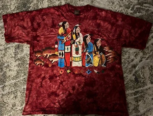 Vintage HABITAT Shirt Double Sided Graphic Red Tie Dye Native American XXL RARE - Picture 1 of 10