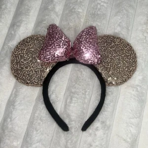 Mouse Ears Pink Sequined Headband Minnie Ears Bow Hair Accessories Birthday Girl - Picture 1 of 3