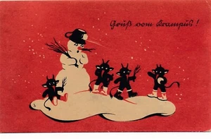 Motiv - Karte gruß vom Krampus drei Krampuse mit Schneemann (7224) - Imagen 1 de 2