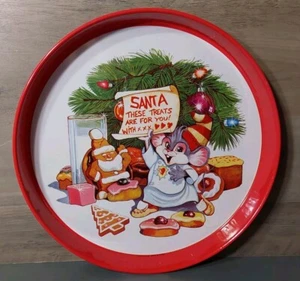 Bandeja redonda de metal de hojalata para servir golosinas de Papá Noel ratón de Navidad 11,75x1"" - Imagen 1 de 3
