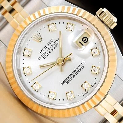 ROLEX LADIES DATEJUST 69173 SILVER FACTORY DIAMOND DIAL 18K GOLD STEEL WATCH - Image 1 of 4