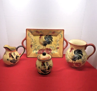 Bandeja de pollo Maxcera gallo bandeja jarra crema azúcar cerámica granja ¡BONITO! Foto 1 de 4