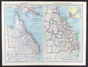 Australia Queensland Central y Sur Litografía Color Mapa Grande 1906 Original - Imagen 1 de 5