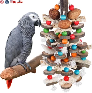 Large Parrot Toys Bird Chewing Toys-Natural Nuts Corn Loofah Wooden Bird - Picture 1 of 12