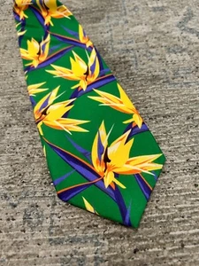 Polo Ralph Lauren verde púrpura amarillo tropical pájaro paraíso floral seda cuello ti - Imagen 1 de 6