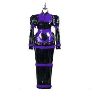 Wetlook Role Play Maid Outfit Lockable Long Hobble Dress with Apron Maid Uniform - Picture 1 of 9