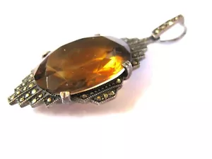 Art Deco Ciondolo Argento 935 Con Citrino, 5,67 G - Foto 1 di 3