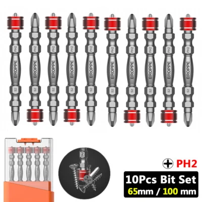 10pcs 65mm 100mm Double Ended PH2 Screwdriver Bit Set 1/4 with Alu Magnetic Ring - Image 1 of 4