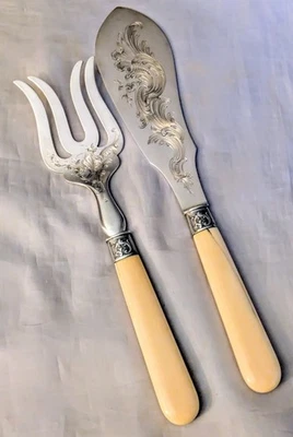 R.LINZELER Couverts de Service à Poisson Argent Massif Poinçon Minerve - Photo 1/4