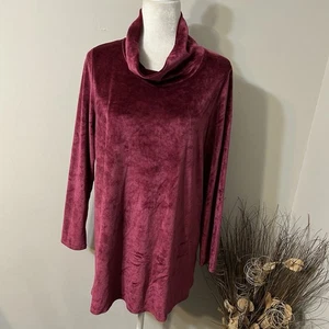J.Jill Pure Jill Burgunder Velour Wasserfallausschnitt Pullover Tunika Top Pima Baumwolle Gr. M - Bild 1 von 8