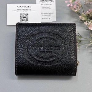 COACH Bi-fold Wallet Black leather Elegant logo New F/S  - Picture 1 of 6