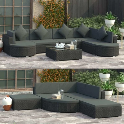 5 - 8 tlg. Garten-Lounge-Set mit Auflagen Poly Rattan Gartenmöbel Ecksofa Schwar - Bild 1 von 4