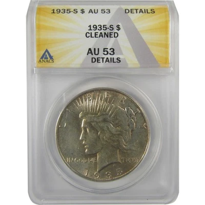 1935 S Peace Dollar AU 53 Details ANACS Silver $1 Coin SKU:I21630 - Image 1 of 4