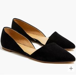 J Crew Factory Zoe D'Orsay Damen-Wildleder-Flat 10 schwarz Leder klassisch Arbeitspunkt - Bild 1 von 11