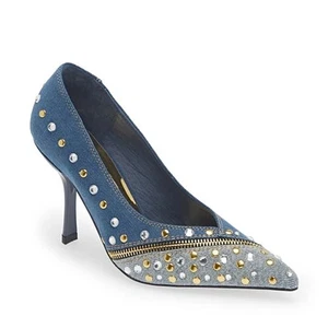 Jeffrey Campbell Blue Denim Gimme More Pointed Toe Stiletto Pumps Women's 8.5 - Picture 1 of 10