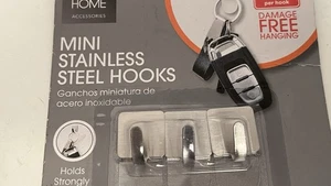 Damage Free Hanging Mini Stainless Steel Metal Hooks 9 pack - Picture 1 of 10