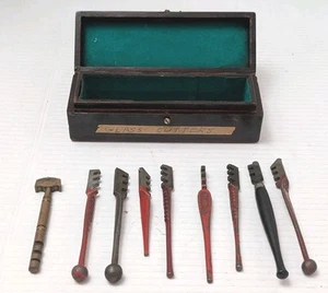 9 Vintage Manual Glass Cutters Red Devil, BARRETT, Unbranded With Wooden Case  - Picture 1 of 9
